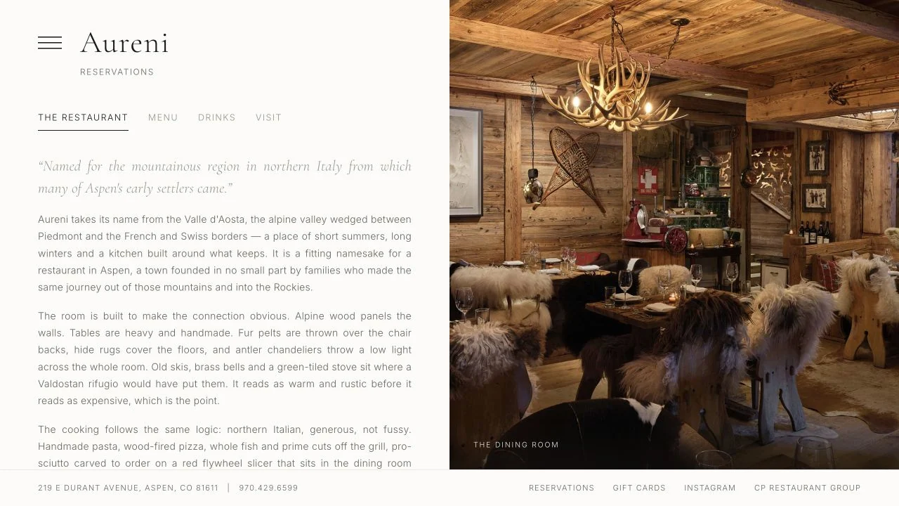 Aureni Ristorante website design